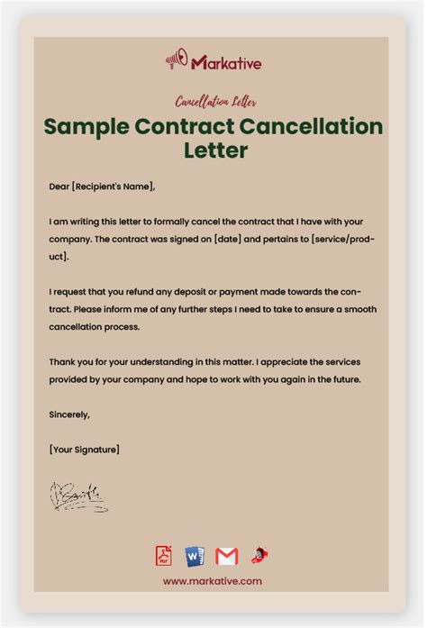 Best Contract Cancellation Letter 5 Templates Markative