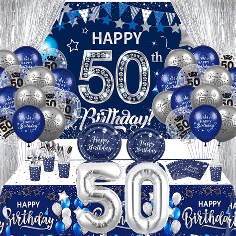 50th Birthday Decorations For Men 131pcs Navy Blue Silver