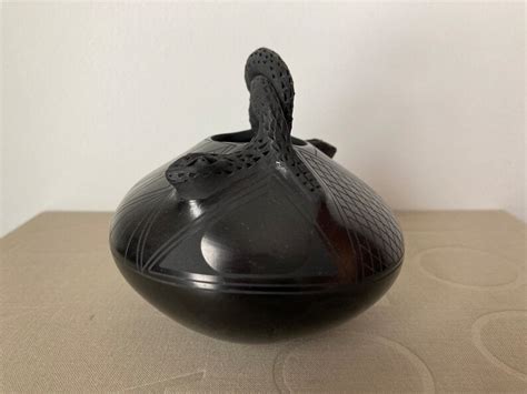 Paty Quezada Snake Pot Mata Ortiz Black Ware Effigy Pot Mata Ortiz