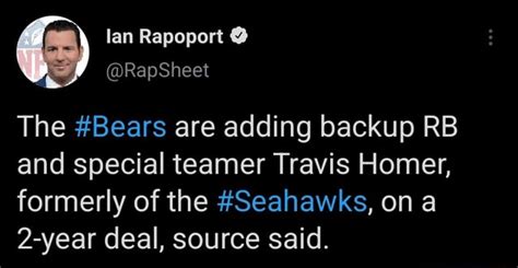 Lan Rapoport The Bears Are Adding Backup Rb And Special Teamer Travis