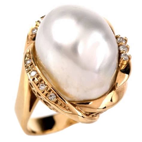 Large Baroque Pearl Diamond Gold Cocktail Ring At Stdibs