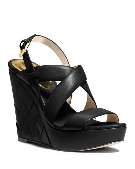 Michael Michael Kors Platform Wedge Sandals Bennet Braided In Black