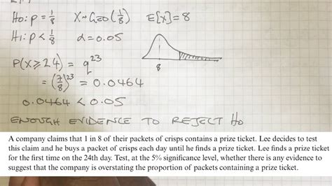 Hypothesis Testing For The Geometric Distribution Youtube