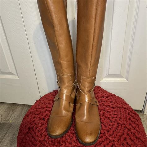 NINE WEST Blogger Brown Leather Zip Knee High Riding Depop