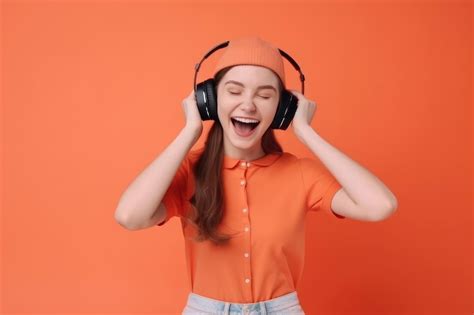 Premium AI Image Cheerful Woman Listening To Music