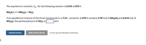 Solved The Equilibrium Constant Kp For The Following Chegg