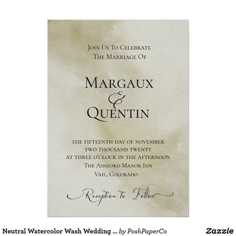 Neutral Watercolor Wash Wedding Invitation Zazzle Watercolor Wash