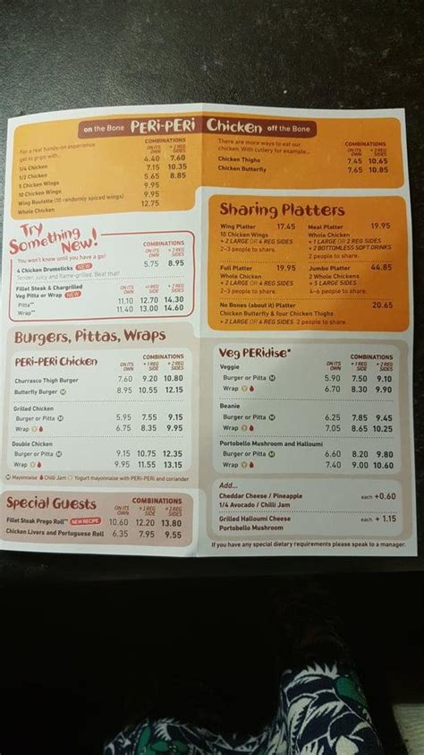 Menu At Nando S Belfast Bedford Street Fast Food Belfast