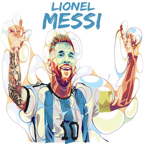 Bubble Illustration Of Lionel Messi Smiling In Blue White Football