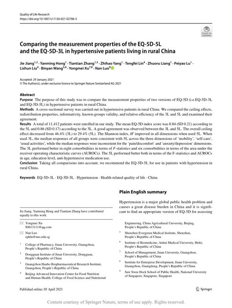 Pdf Comparing The Measurement Properties Of The Eq 5d 5l And The Eq