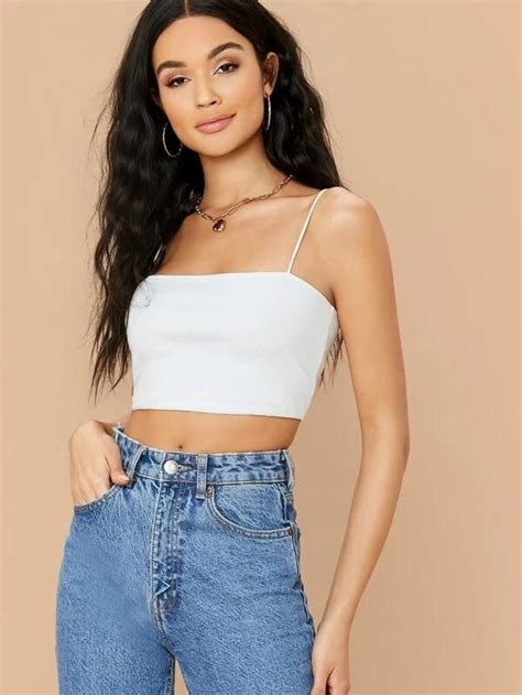 Women Ribbed Cami Cropped Cami Top In 2021 Cami Crop Top Knitted