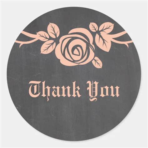 Peach Rose Chalkboard Thank You Stickers Zazzle