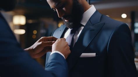 Premium Photo A Professional Man In A Suit Adjusting His Tie Perfect