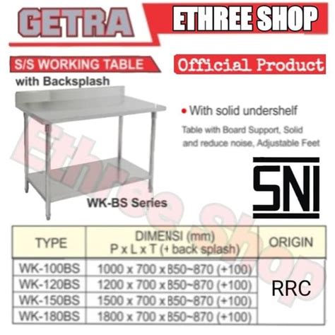 Jual Getra Wk Bs Working Table Meja Dapur Cm Stainless