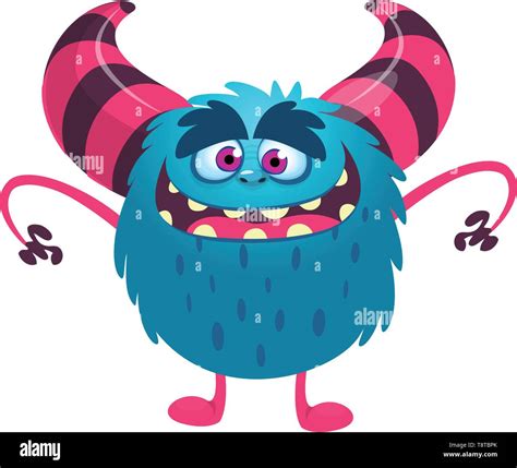 Funny cartoon monster with big mouth. Vector blue monster illustration ...