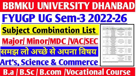 Bbmku Fyugp Ug Sem Subject Combination List Major Minor Mdc