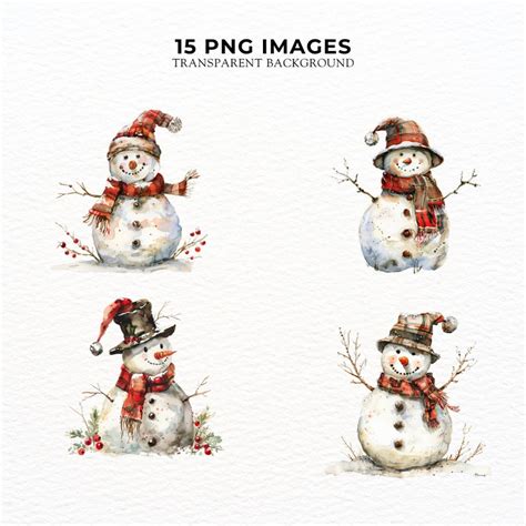 15 Watercolor Cute Snowman Clipart PNG Images Xmas Christmas Crafts