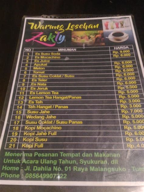 Menu At Lesehan Zakly Cafe Indonesia