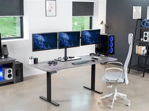 Vivo Black Triple Monitor Mount Freestanding Desk Stand With Glass Base Heavy Duty Fully