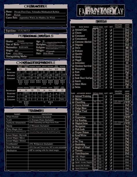 Pdf Warhammer Nd Edition Character Sheet Unseelie Org