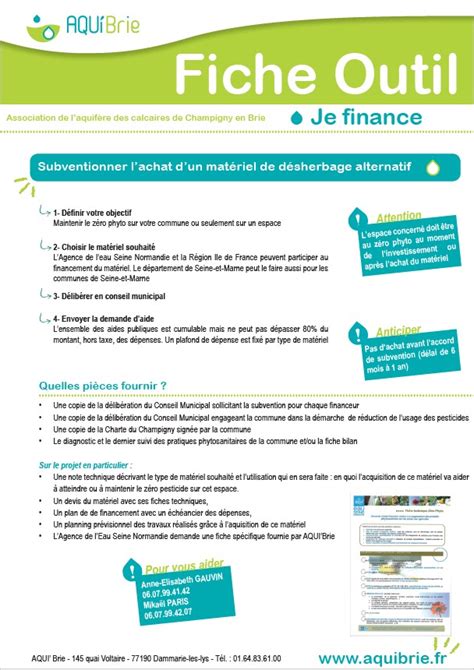 Fiche Outil Subventions AQUI Brie Connaissance Et Protection De L