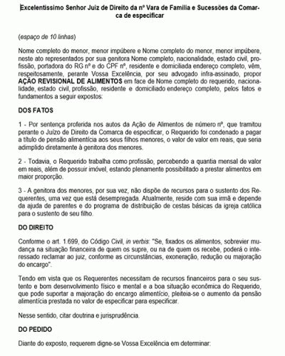 Referência para uma Petição Revisional de Alimentos Novo CPC Lei nº