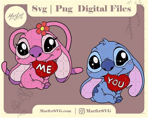 Stitch And Angel Valentines Svg And Png Valentines Day Stitch Png