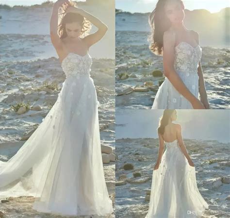 Custom Made Sweetheart Lace Applique Beach Wedding Boho Wedding Dress