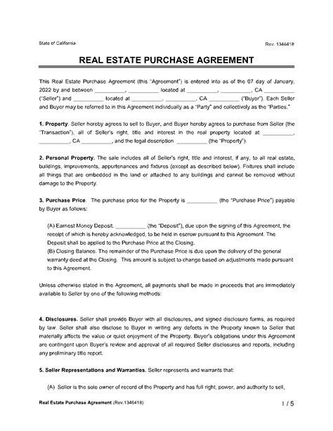 California Residential Purchase Agreement