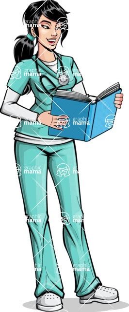 Pop Art Style Female Nurse Cartoon Character Reading Book Graphicmama