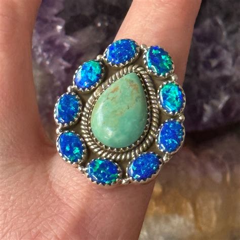 Turquoise Opal Southwestern Adjustable Sterling Silve Gem