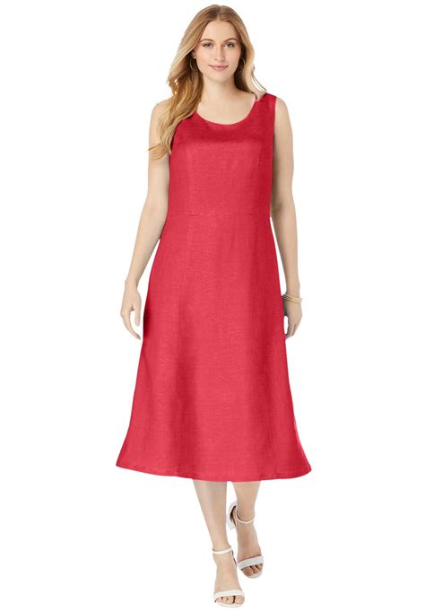 Jessica London Womens Plus Size Linen Fit And Flare Dress 26 W Bright Red