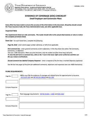 Fillable Online Evidence Of Coverage Checklist Small Employer And