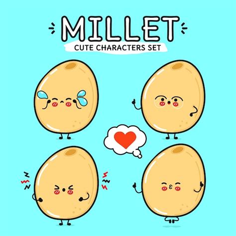 Premium Vector Funny Cute Happy Millet Characters Bundle Set Vector