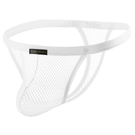 Mizok Men S Thongs Sexy Bikini Mesh Briefs G String Underwear White Xxl