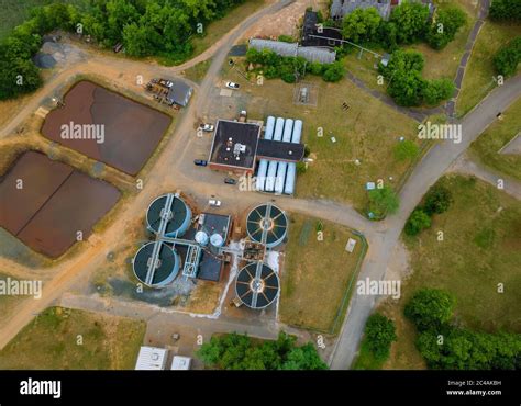 Aerial View Of Cleaning Construction For A Sewage Treatment In Systems