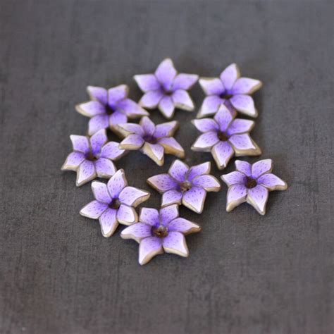 Purple Lily Beads Polymer Clay Beads Lavender Flower Beads Etsy