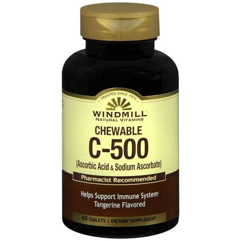 Windmill Chewable C 500 Ascorbic Acid And Sodium Ascorbate Tablets Tangerine Flavored 60 Tb