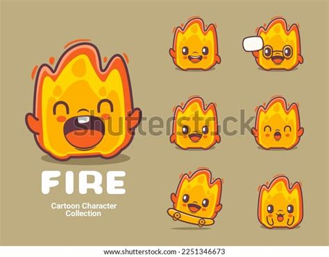 Cute Fire Cartoon Vector Illustration Different Stock Vector (Royalty ...