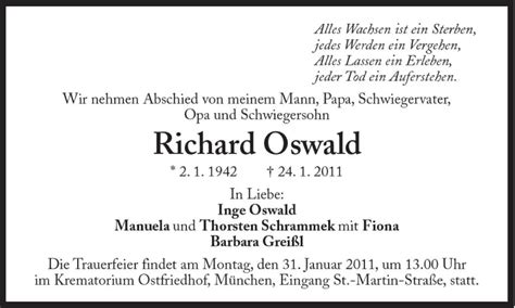 Traueranzeigen Von Richard Oswald SZ Gedenken De