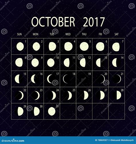 Moon Phases Calendar for 2017. October. Vector Illustration. Stock Vector - Illustration of ...