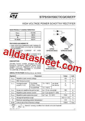 STPS10H100CT Datasheet PDF STMicroelectronics