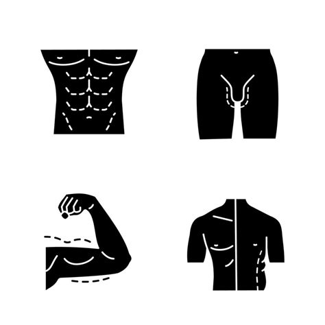 Plastic Surgery Glyph Icons Set Male Body Contouring Penis