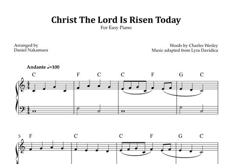 Christ The Lord Is Risen Today Easy Piano Arr Daniel Nakamura By