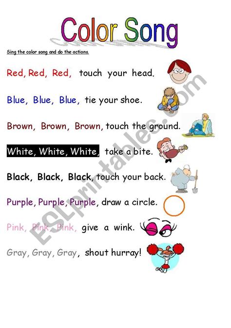 Color Song - ESL worksheet by whiteheads