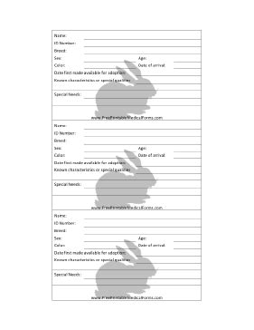 Printable Rabbit Adoption 3x5 Cage Card