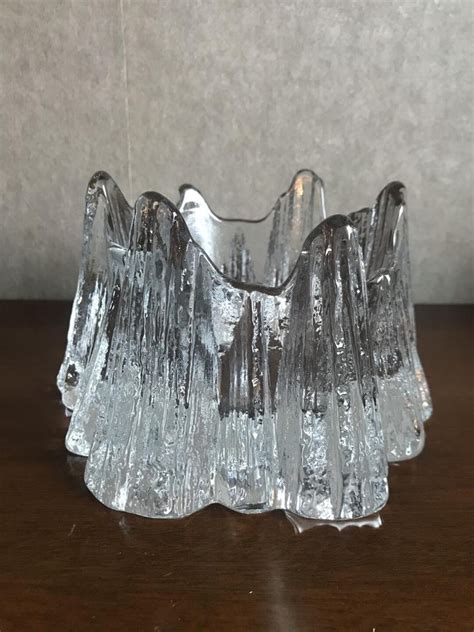 Vintage Nybro Sweden Iceberg Candle Holders Candy Bowl Hand Made