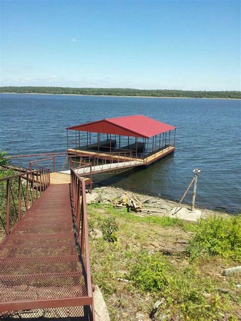 Boat Dock With Red Canopy At Ft Gibson Lake Oklahoma