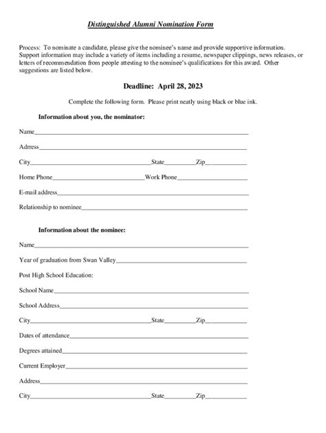 Fillable Online Distinguished Alumnus A Award Nomination Form Fax Email