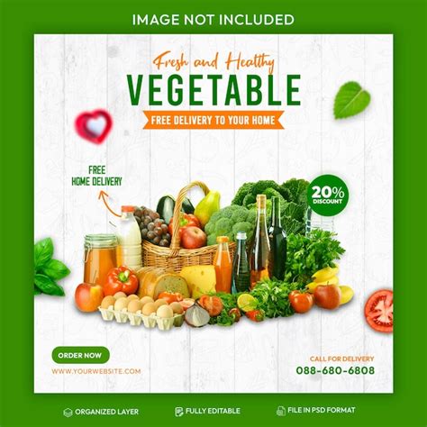 Premium Psd Psd Healthy Food And Vegetable Social Media Post Template